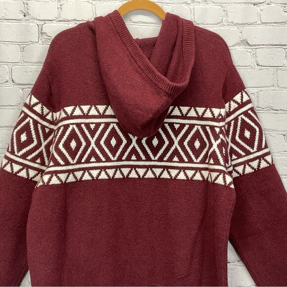 Goodfellow Knit Hooded Sweater Men's Size XL Burgundy/White Pullover Soft Preppy - Picture 5 of 10